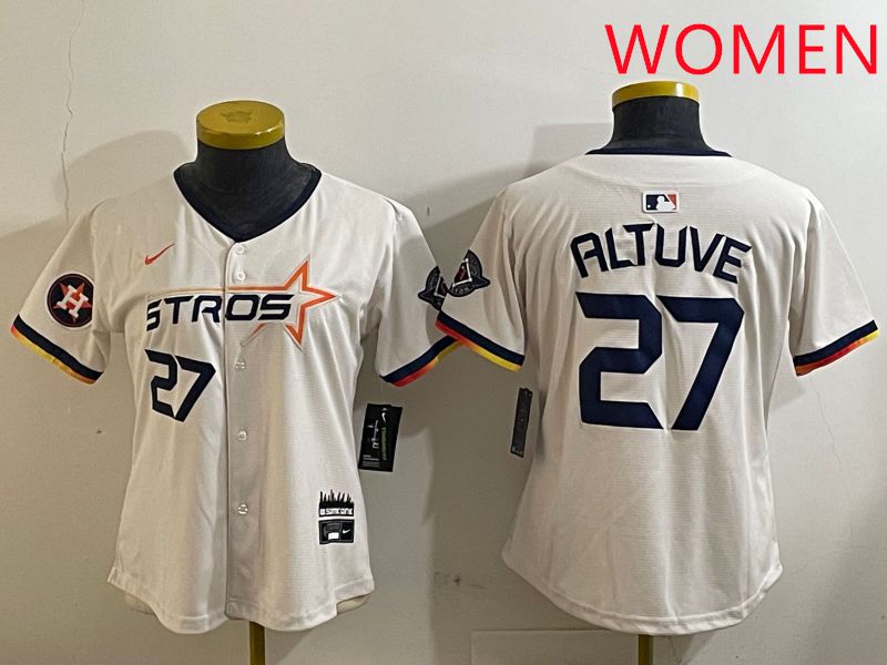 Women Houston Astros #27 Altuve Cream Three generations Joint Name 2025 Nike MLB Jersey style 4123->women mlb jersey->Women Jersey